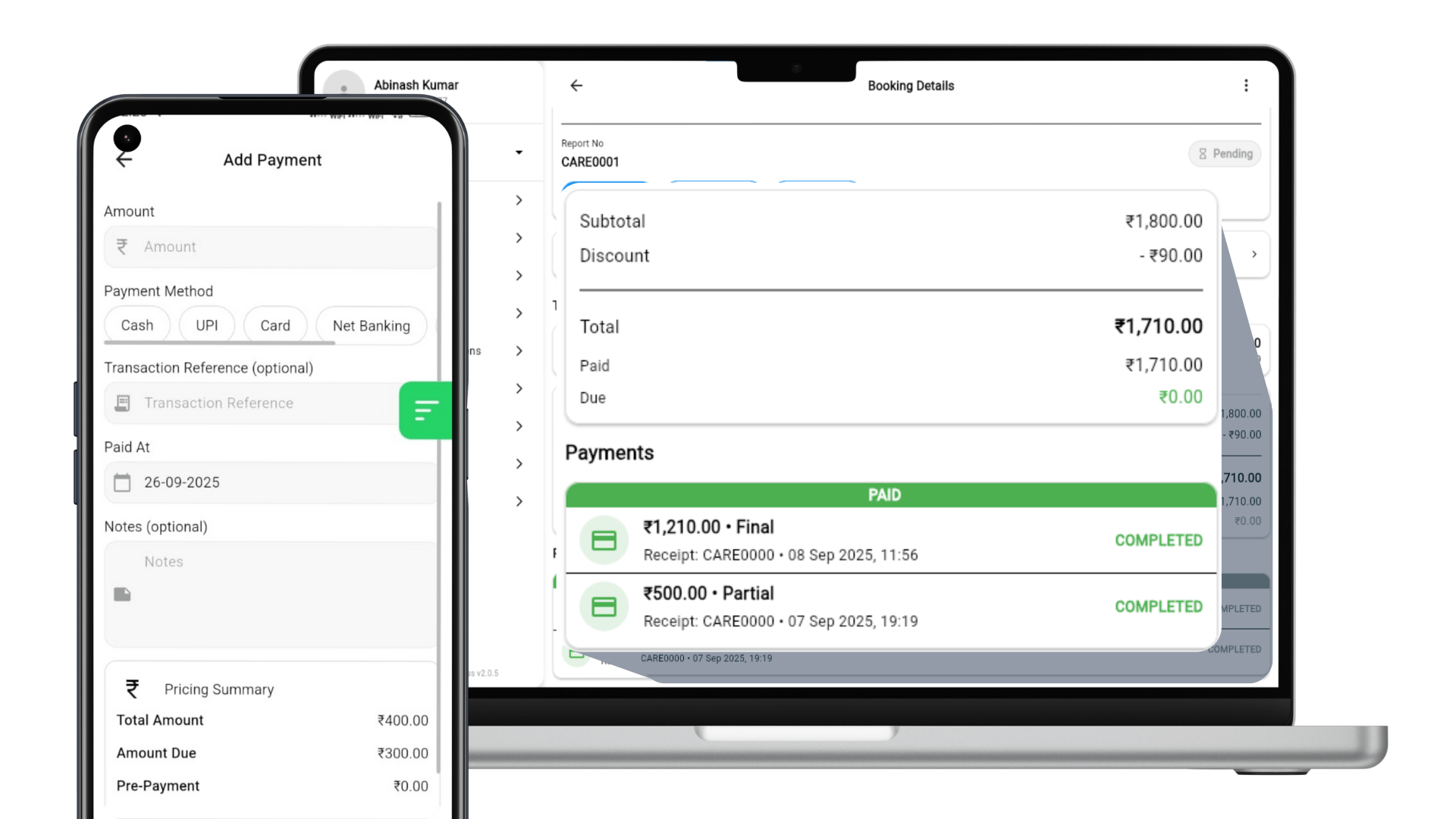 Scheduling and payment tracking interface
