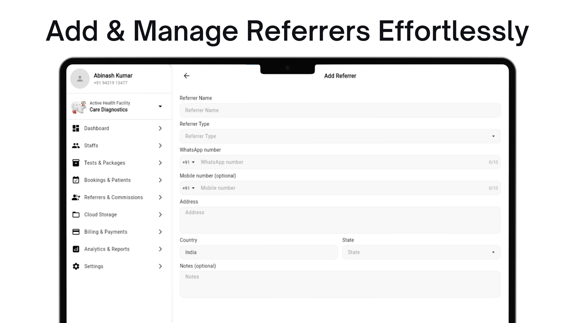 Referrer profile management interface