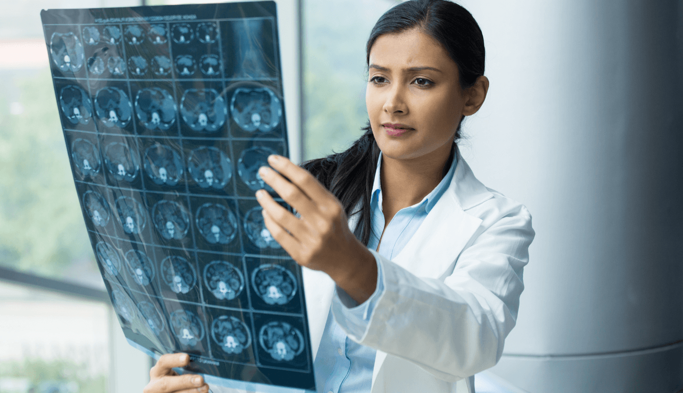 Radiologist reviewing imaging studies remotely
